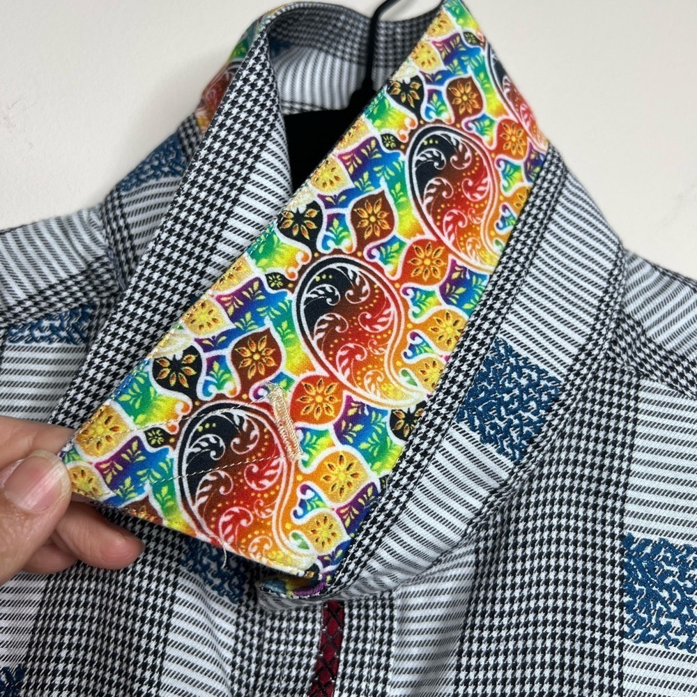 Robert Graham Houndstooth Stripe Embroidered Dress Shirt Large - Picture 15 of 15